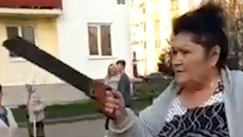 Woman with saw in Russia