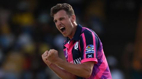 Brad Wheal celebrates wicket