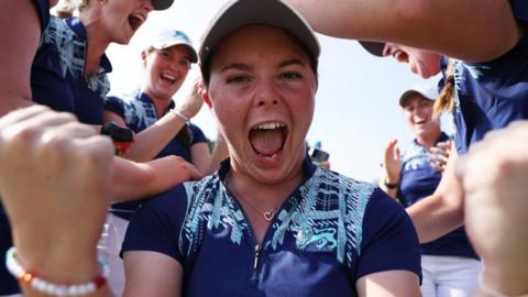 Beth Coulter celebrates Great Britain and Ireland's win over the United States in the Curtis Cup
