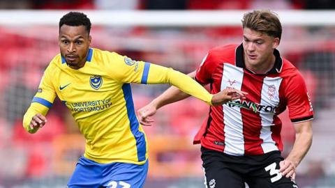 Josh Murphy in action for Portsmouth at Lincoln.