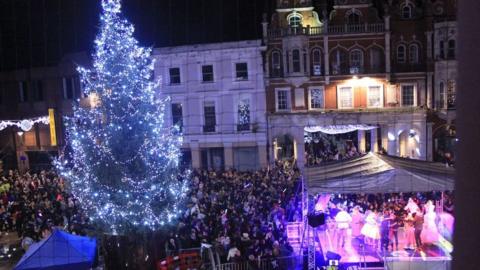 Crowds at the Ipswich Christmas lights switch on