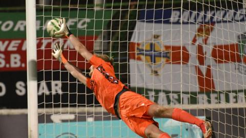 Action from Glentoran v Coleraine
