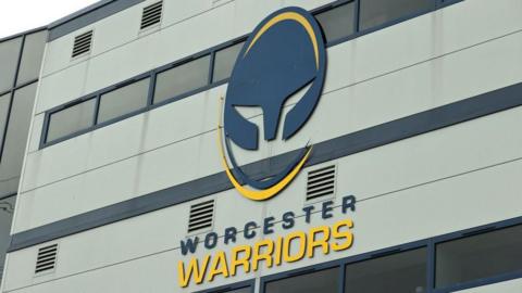 Worcester Warriors club badge on the side of the stand at Sixways