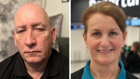 This is a composite with two images side by side with a white line in between. On the left is a head and shoulders photo of Paul Geary who is looking at the camera with a straight face. On the right hand side is a head and shoulders photo of Alice Law who is looking at the camera and smiling.