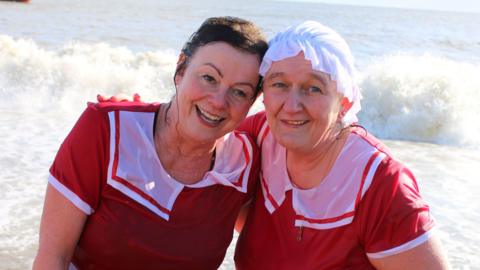 Sian and Emma at the Felixstowe sea dip