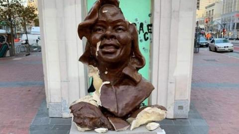 The smashed statue of Breonna Taylor