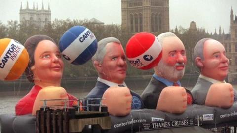 Inflatable versions of the London mayoral election candidates in 2000