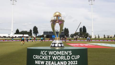 The Women's World Cup trophy at the opening game at Mount Maunganui