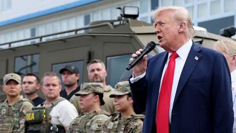 US President Donald Trump visits the U.S. Park Police Anacostia Operations Facility on August 21, 2025 in Washington, DC