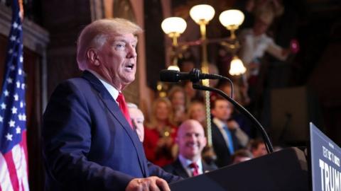 Donald Trump speaking at South Carolina State House in late January