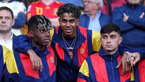 Nico Williams, Lamine Yamal and Pedri Gonzalez of Spain
