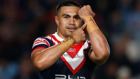 Xavier Va'a after scoring a try on his NRL debut for Sydney Roosters