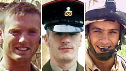 (L-R) Pte Phillip Hewett, 21, Pte Leon Spicer, 26 and 2nd Lt Richard Shearer, 26