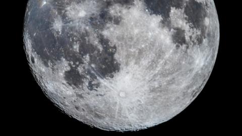 An image of the Moon with the south polar region tipped toward us