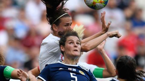 England v Scotland aerial challenge in the 2019 World Cup