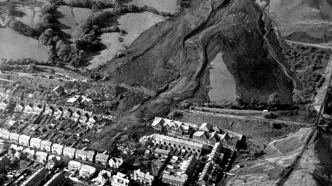The aftermath of the landslide which engulfed Pantglas Junior School