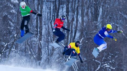 Great Britain's Charlotte Bankes in action at the snowboard cross World Cup