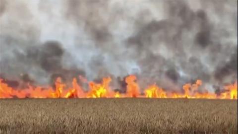 Fire in a field near Bath