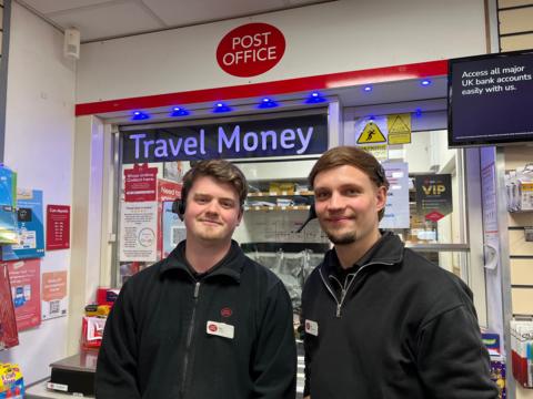 Billy Burrows (left) and Alex Bake (right) use social media to promote their post office in the community