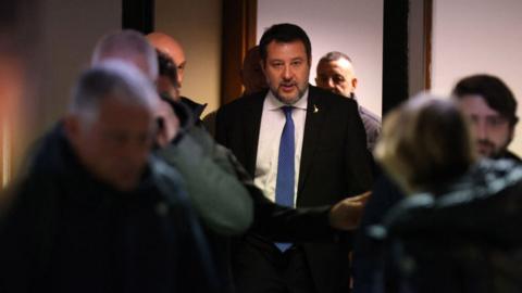 Matteo Salvini arrives at the Palermo courthouse