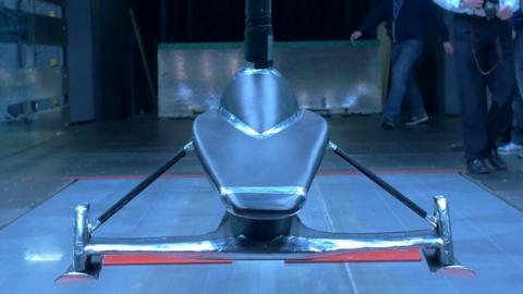 A gravity-powered snow sledge, designed to beat the world speed record.