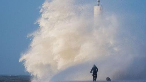 Huge waves crash into the seafront at Aberystwyth