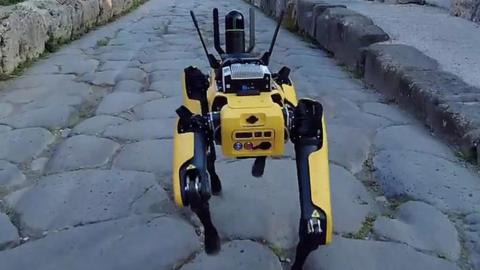 A robotic Spot dog explores the ruins of Pompeii