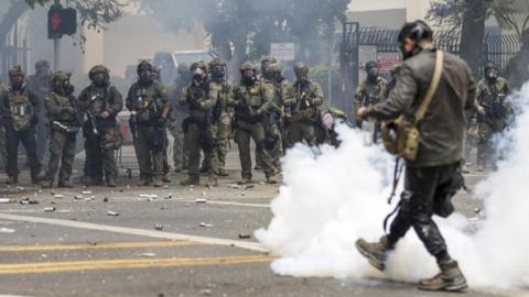 US federal agents fire smoke grenades at protesters in Los Angeles' suburb of Paramount, California. Photo: 7 June 2025