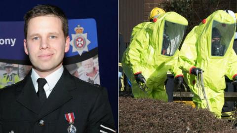 Detective Sergeant Nick Bailey and specialist officers in protective suits in Salisbury city centre