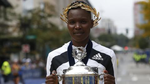 Diana Kipyokei wins the Boston marathon in 2021