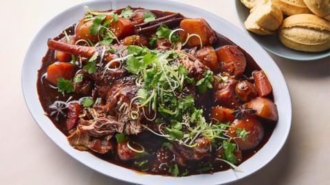 Braised soy, ginger and cumin leg of lamb
