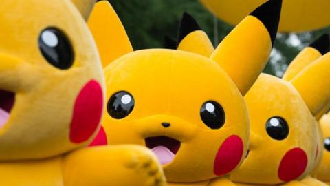 Pokemon mascot outfits, several of them, all in a row