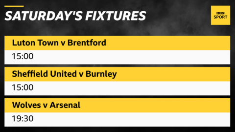 Saturday's Premier League fixtures: Luton v Brentford, Sheffield United v Burnley (both 15:00), Wolves v Arsenal (19:30)