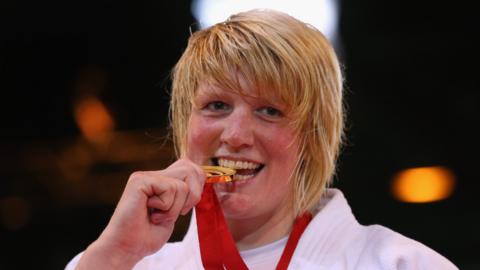 Sarah Adlington with her first Commonwealth Games gold medal