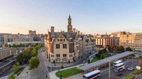 Aerial view of Bradford city centre