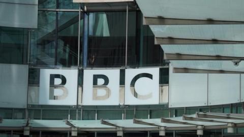 A 鶹Լ sign over the entrance to New Broadcasting House