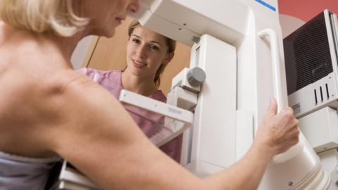 A woman being screened for cancer