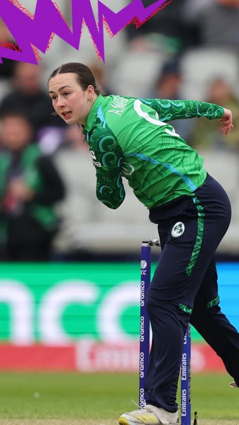Aimee Maguire bowling for Ireland
