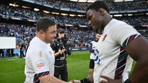 Jamie George [left] and Maro Itoje [right] shake hands