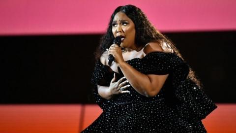 Lizzo on stage at the Grammy awards