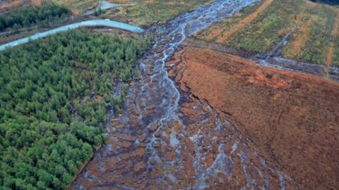 Aftermath of peat bog landslide in County Donegal