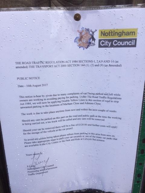 Marham Close Sneinton Nottingham letter