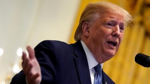 US President Donald Trump delivers remarks at Young Black Leadership Summit at the White House in Washington