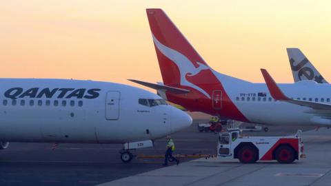 Qantas planes on tarmac at Adelaide Airport