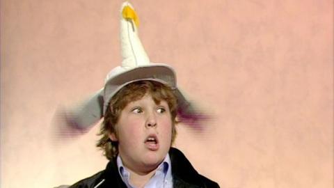 Jeff Cohen wears a seagull-shaped hat