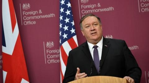 Mike Pompeo speaking at the Foreign Office