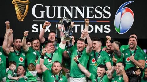 Ireland celebrate retaining their Six Nations title