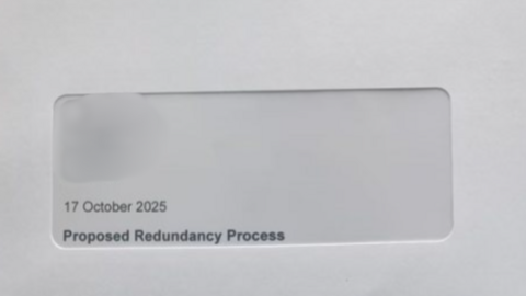 Letter with the words "proposed redundancy process" in the envelope window that was sent to a University of Derby staff member