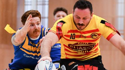 Seb Bechara holds off James Simpson in last season's Challenge Cup final to score for Catalans against Leeds