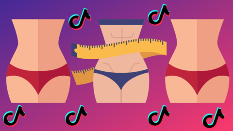 Graphic of bodies and tape measure and tiktok logos